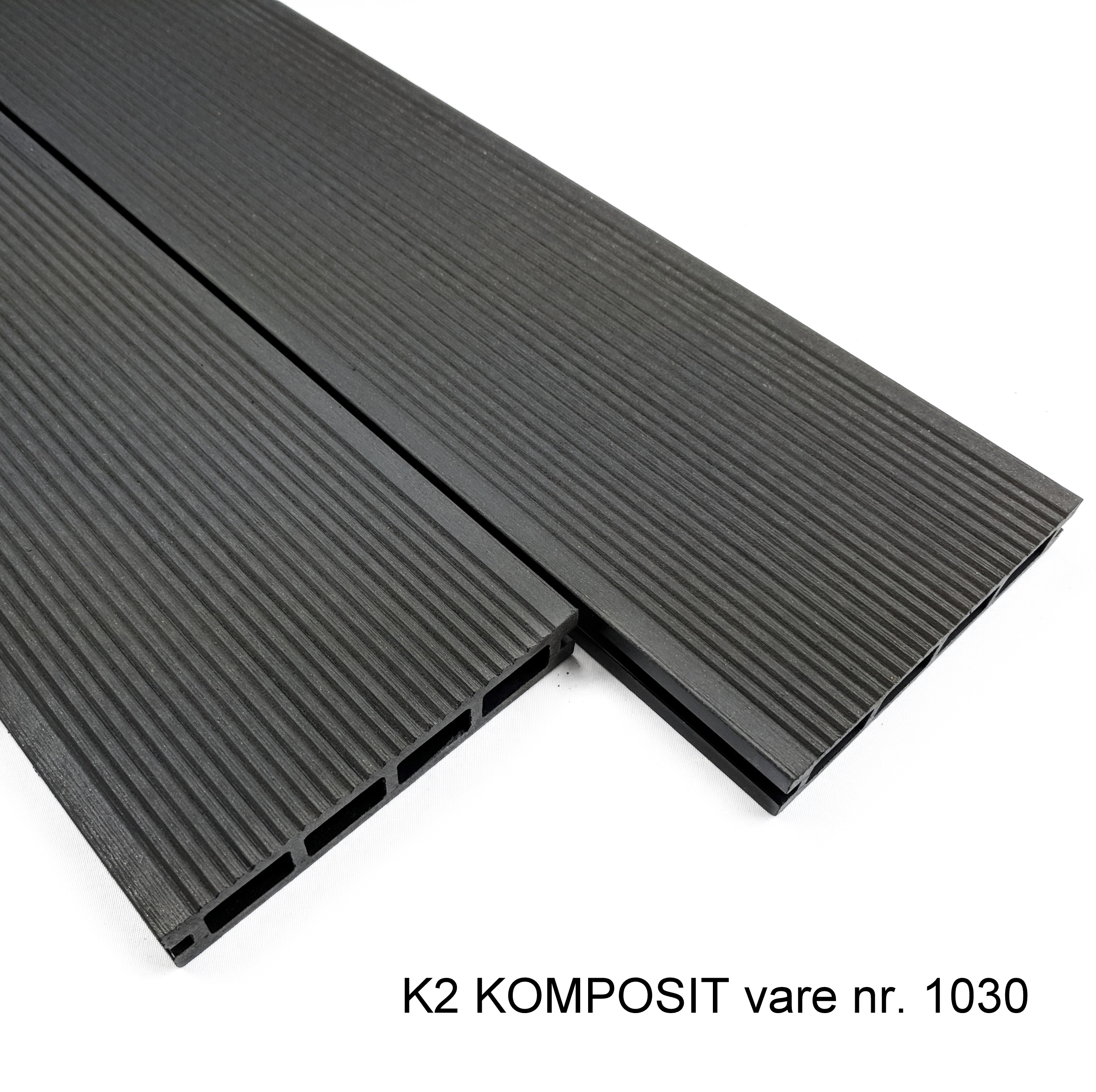 terrassebraedder-hule-komposit-25x150x2220mm-graasort-rillet-traestruktur-ff-1030 - K2 Komposit K2 Komposit hule terrassebrædder 25x150x2220 mm gråsort